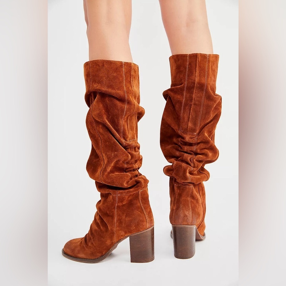 NWT Free People Elle Tall Knee High Slouch Boots Rust Suede EU 41 US 11 - Picture 2 of 14